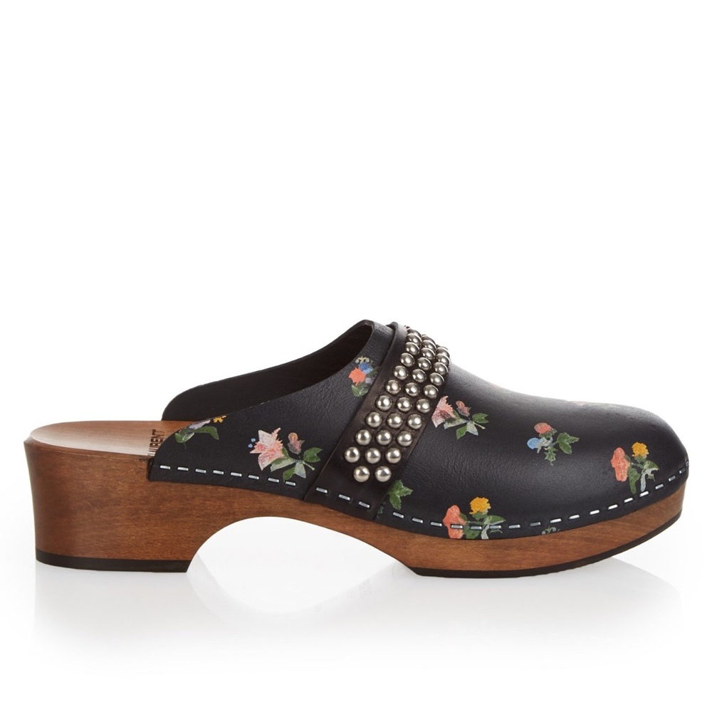Saint Laurent YSL Floral Leather Studded Clogs